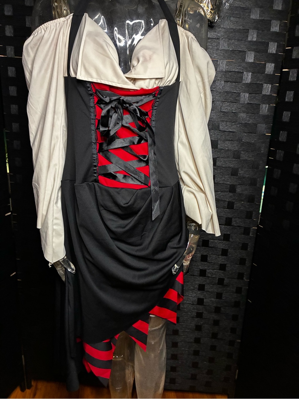 Gothic Pirate Wench Renaissance Corset Dress Black & Red